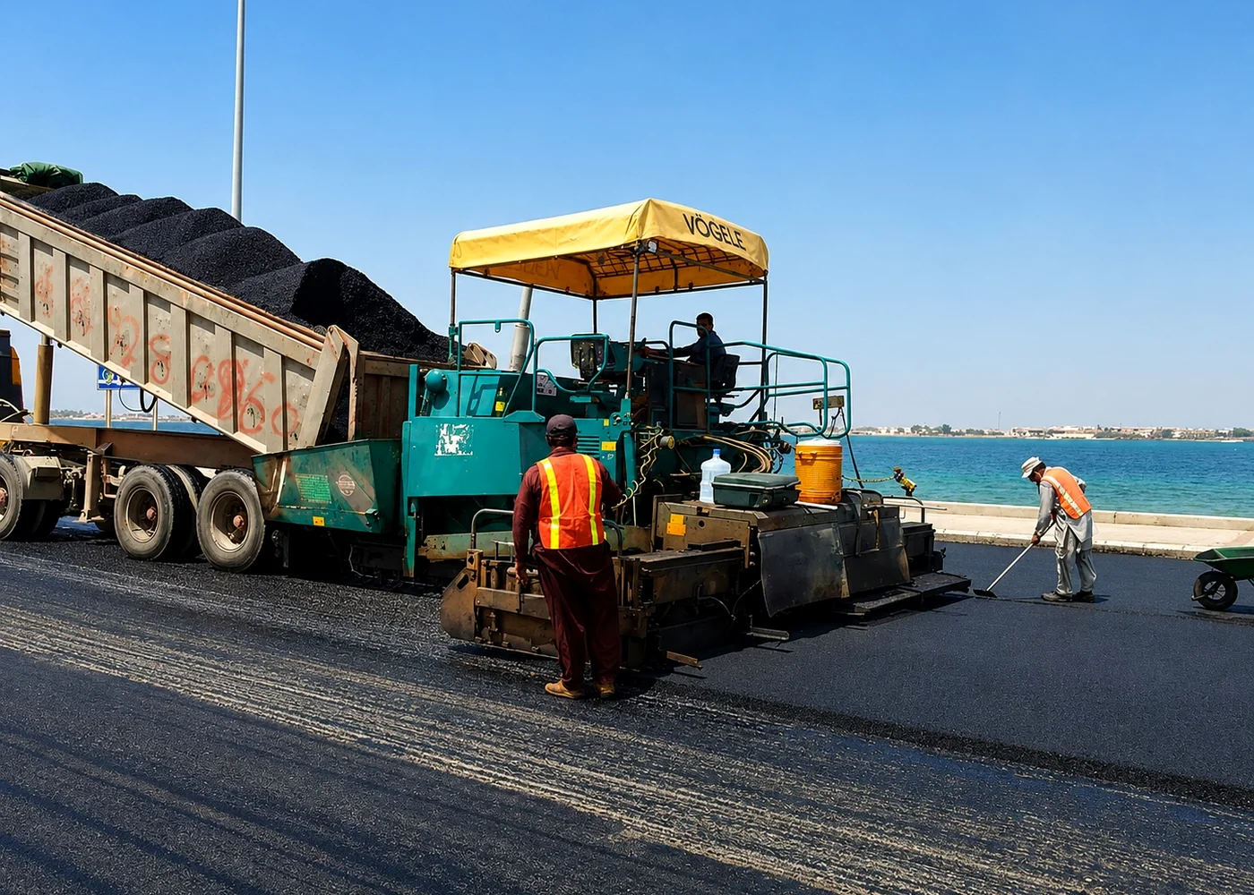Asphalt paving and road construction works by AJASCO in Saudi Arabia