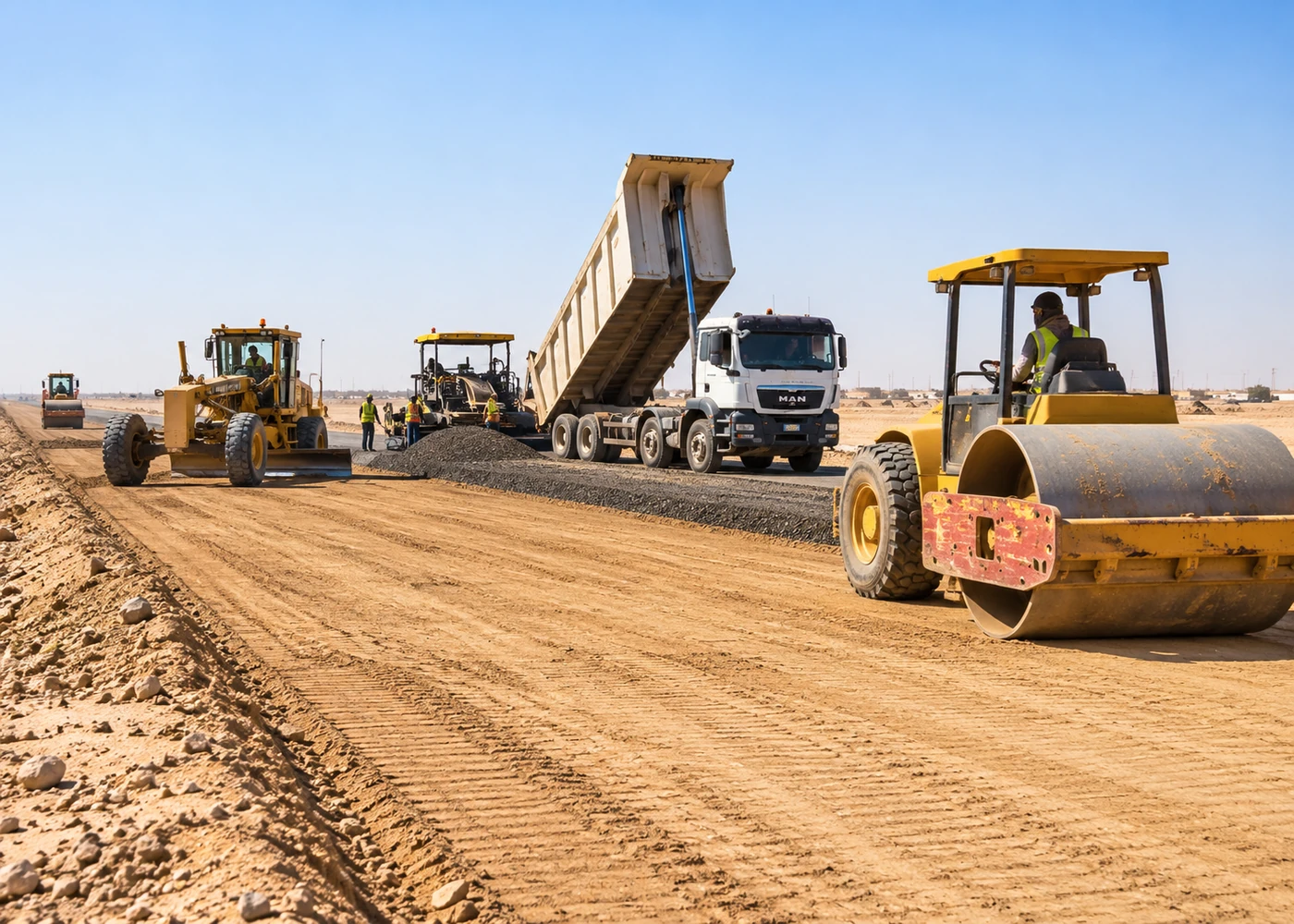 Road earthworks grading and compaction in Saudi Arabia